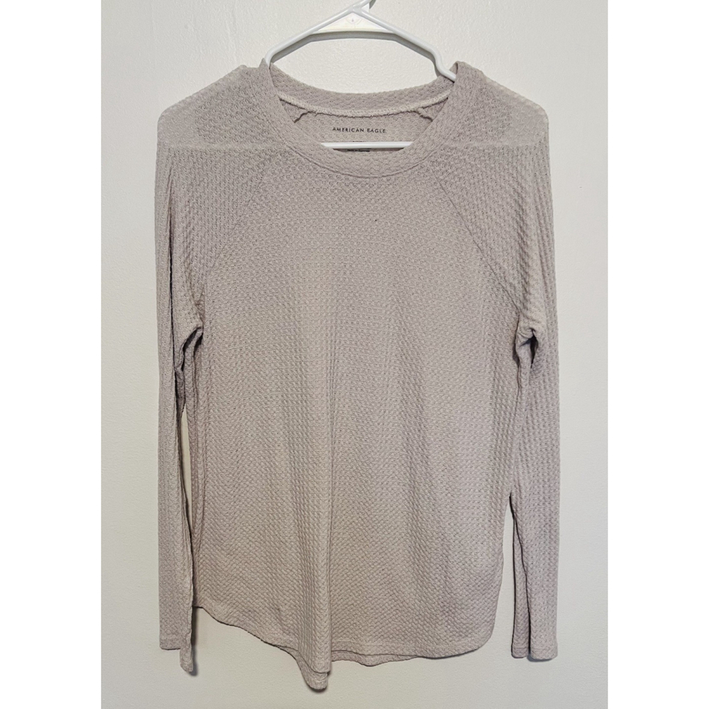 American Eagle Waffle Knit Top Women’s Small Neutral Khaki Tan Lightweight Shirt